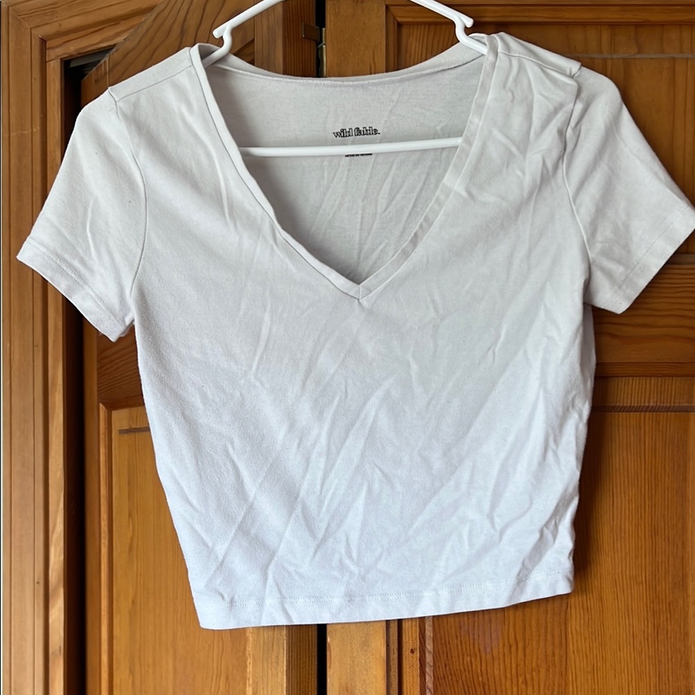 Wild Fable White Cropped Fitted T-Shirt